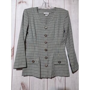 Breakin Loose Plaid Button Front Blazer Jacket Women 9 10 Business Old Money
